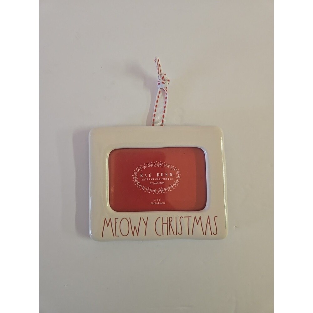 Meowy Christmas Ornament Picture Frame Rae Dunn 3" x 2" EUC Cat Mom Kitty Gift